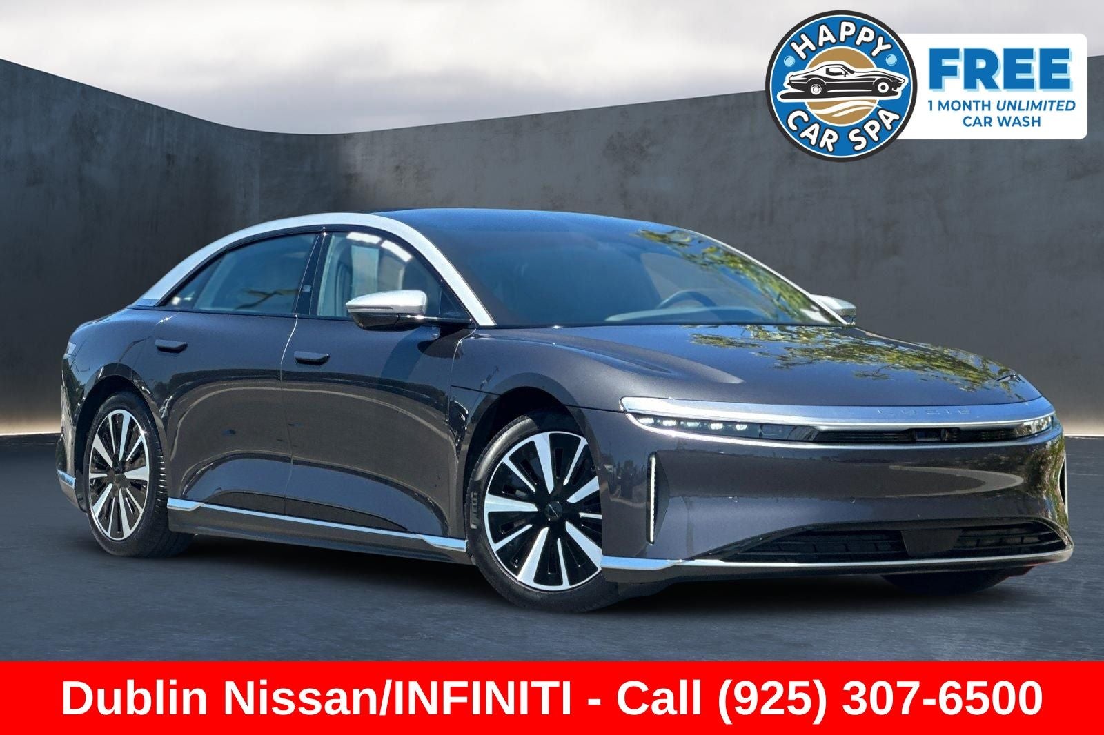 2023 Lucid Air Grand Touring in Quantum Gray Metallic — front three-quarter view